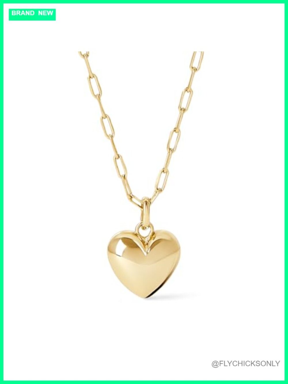 14K Gold Plated Puffed Heart Pendant Necklace Water Resistant Tarnish Free